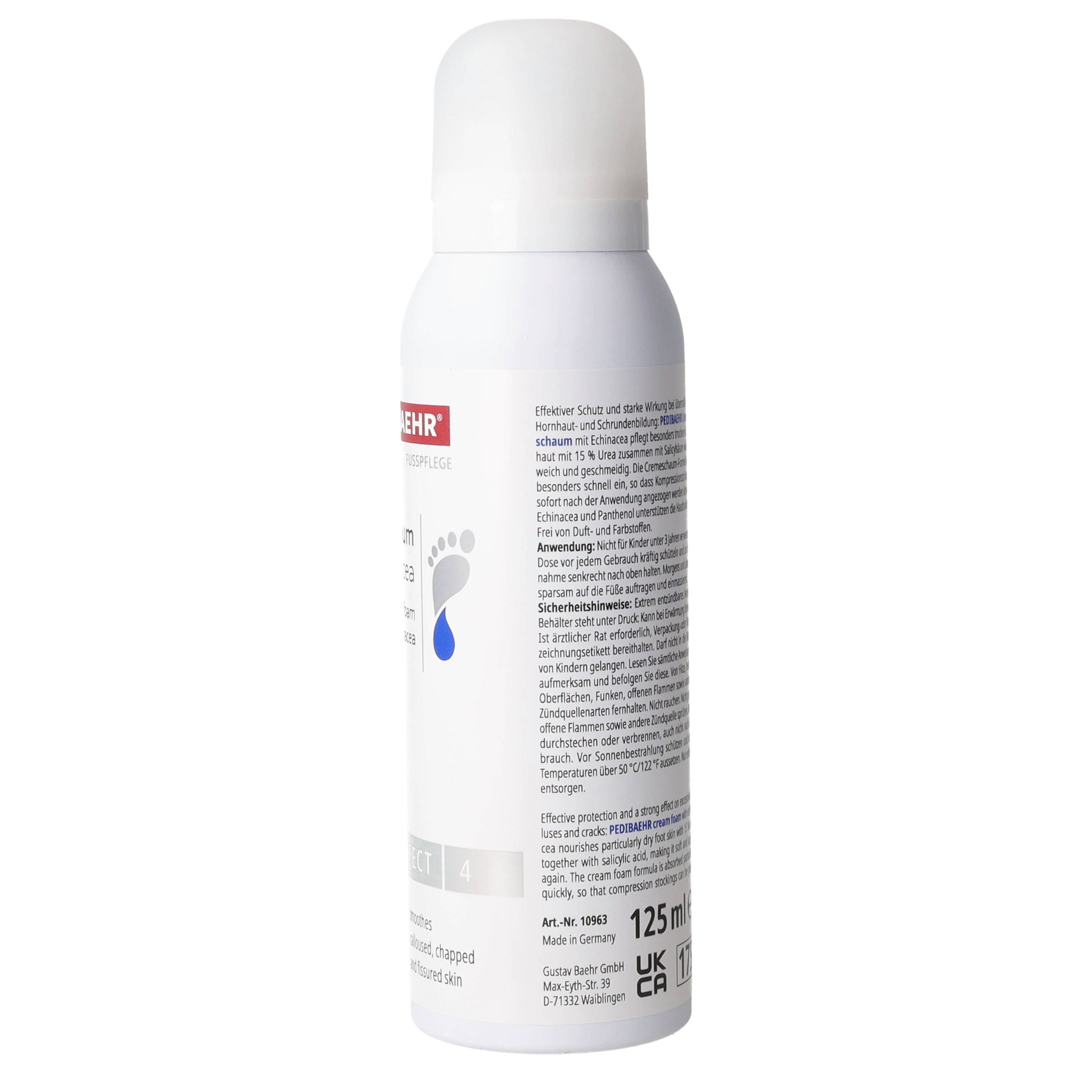 Pedibaehr Schrunden Cremeschaum mit Echinacea: Dose mit Rückseitenbeschriftung und 125 ml Angabe.