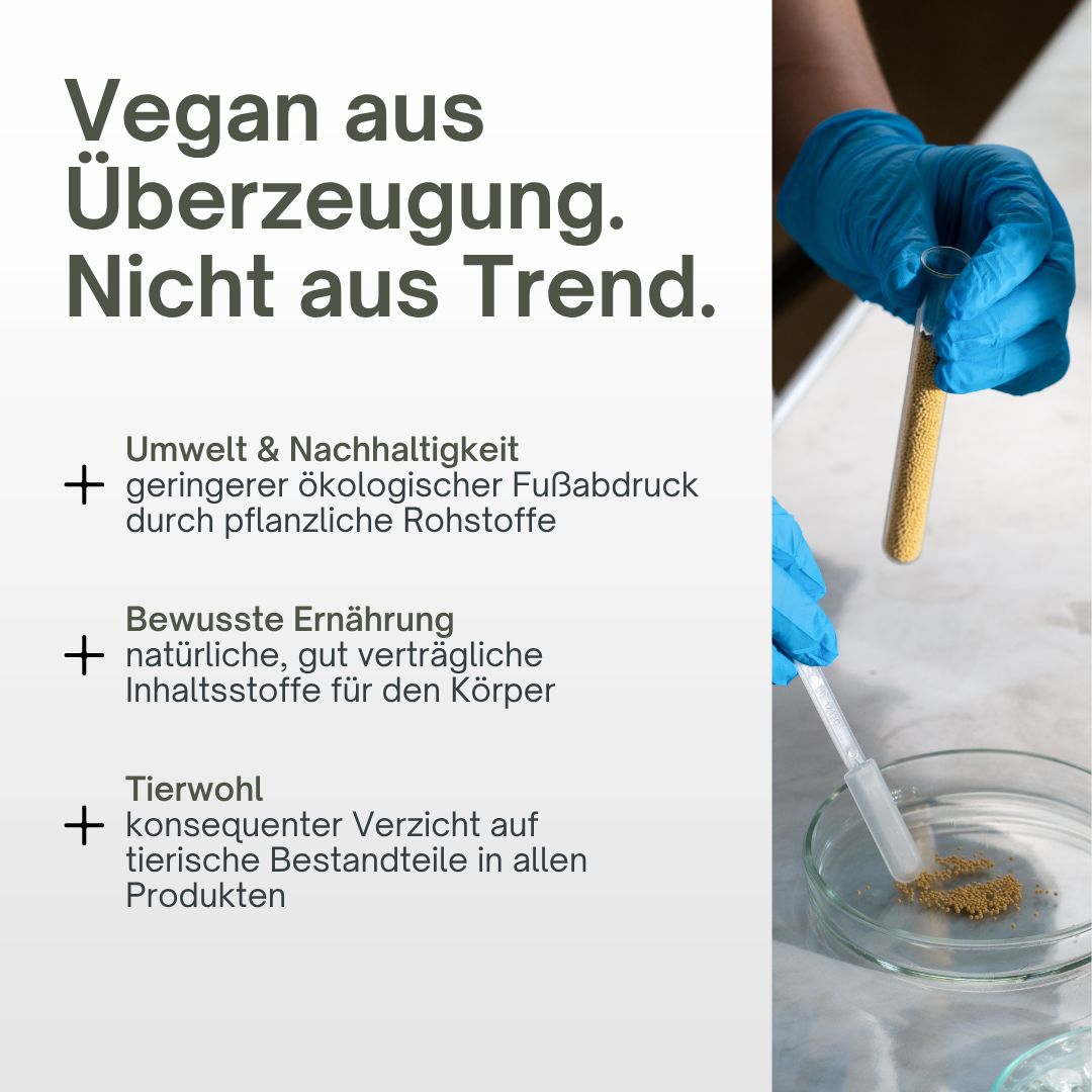 Laborarbeit mit Reagenzgläsern und Pipette, Hinweis auf pflanzliche Rohstoffe.