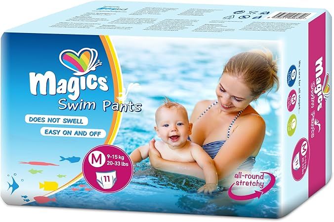 Paquet de Magics Swim Pants. Bébé et mère dans l'eau. Taille M, 9-15 kg, 11 pièces. Extensible.