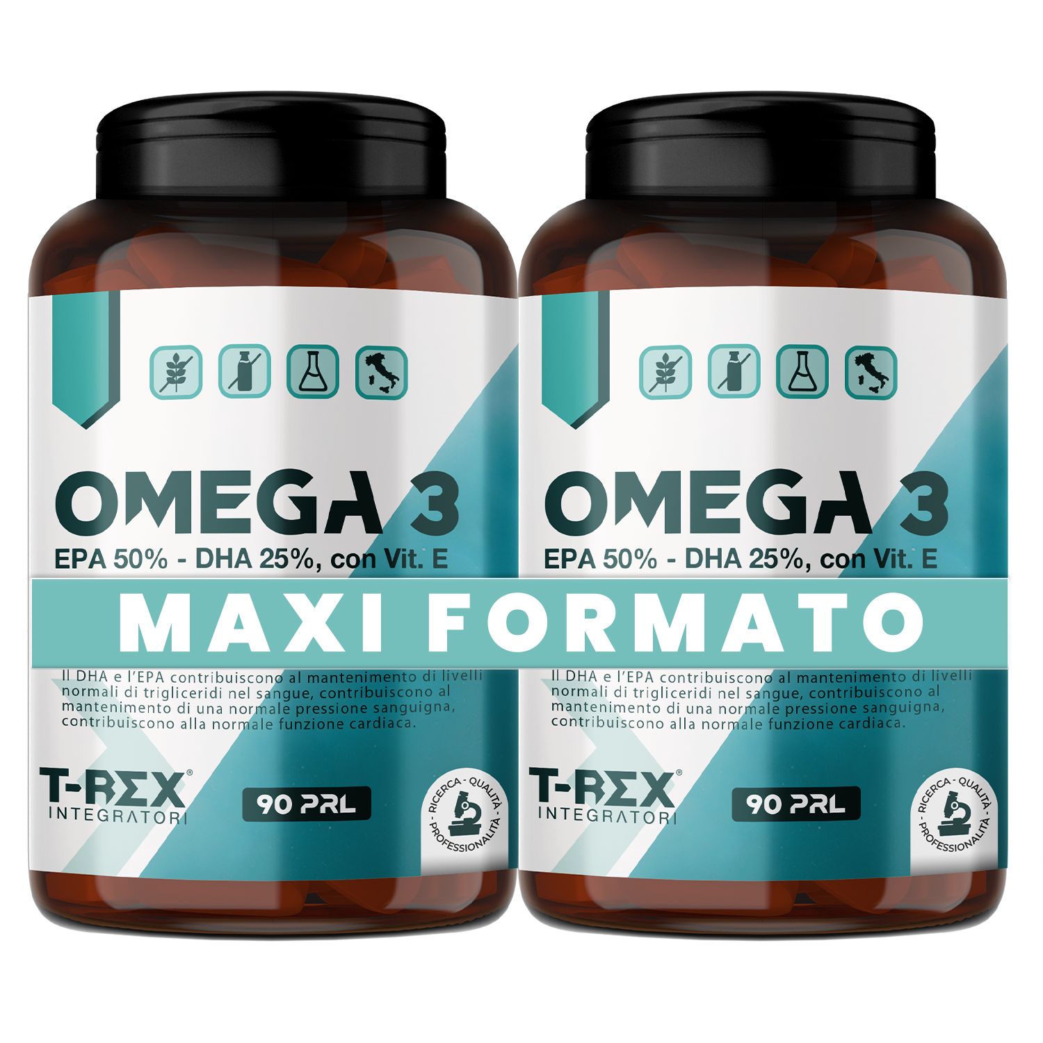 T-Rex Integratori Omega 3 Softgel Integratore Alimentare Per Funzione Cardiaca e Visiva