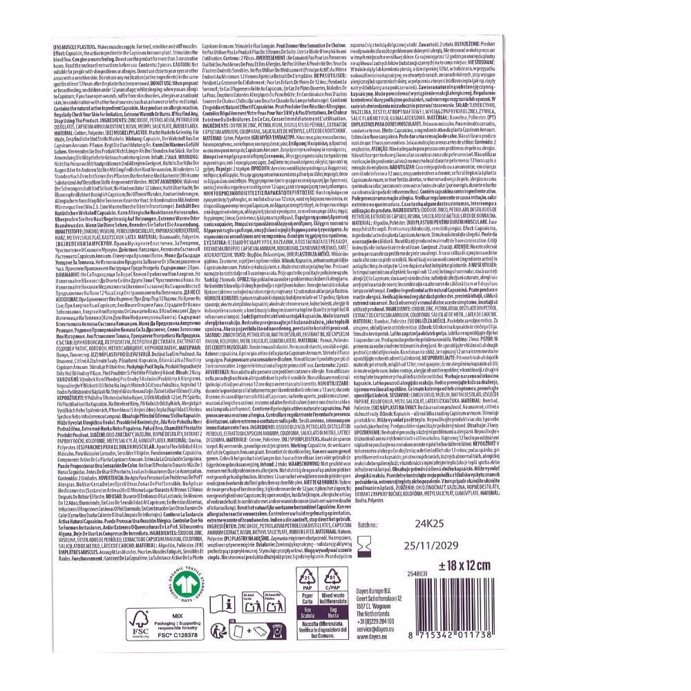 Verpackung mit Text. Enthält Informationen zu Inhaltsstoffen, Gebrauchsanweisungen und Herstellerdetails. Größe: 18 x 12 cm.