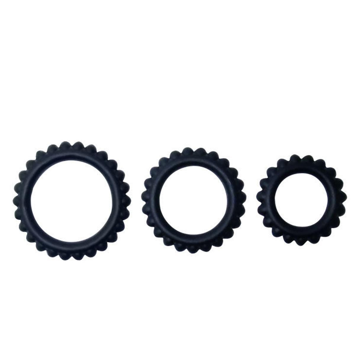 3-teiliges Penisring Set mit Noppen | 100% Silikon | Baile