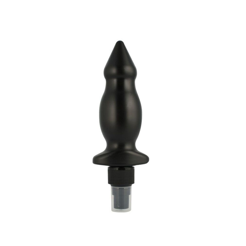 Schwarzes Analrelaxationsspray. Kegelförmiger Aufsatz mit Sprühkopf.