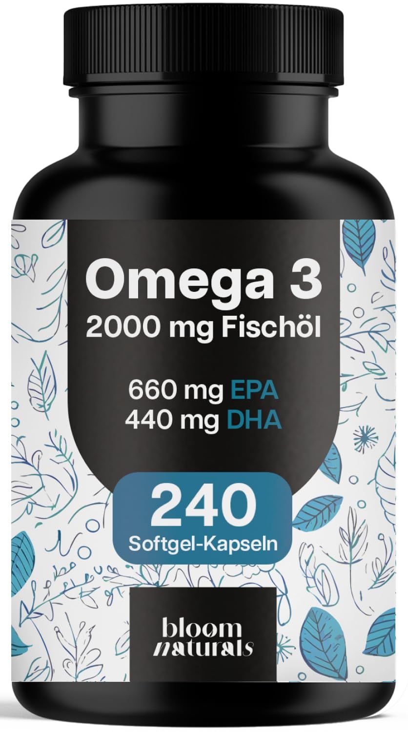 Omega 3 Fischöl - 240 Kapseln - 2000 mg Fischöl - 660 mg EPA & 440 mg DHA - Bloom Naturals