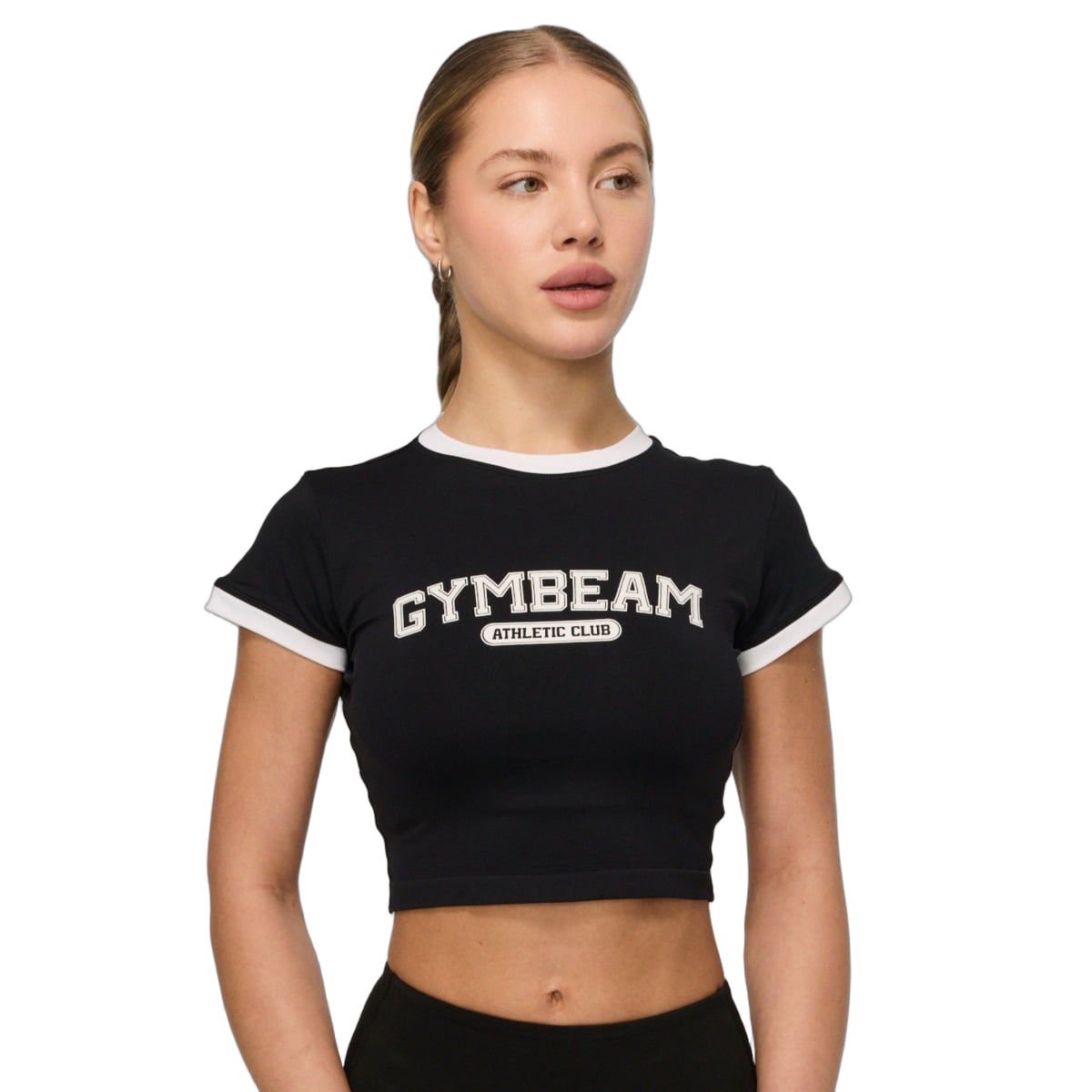 GymBeam T-Shirt Damen Varsity Slim mit rundem Ausschnitt in Schwarz 1 St