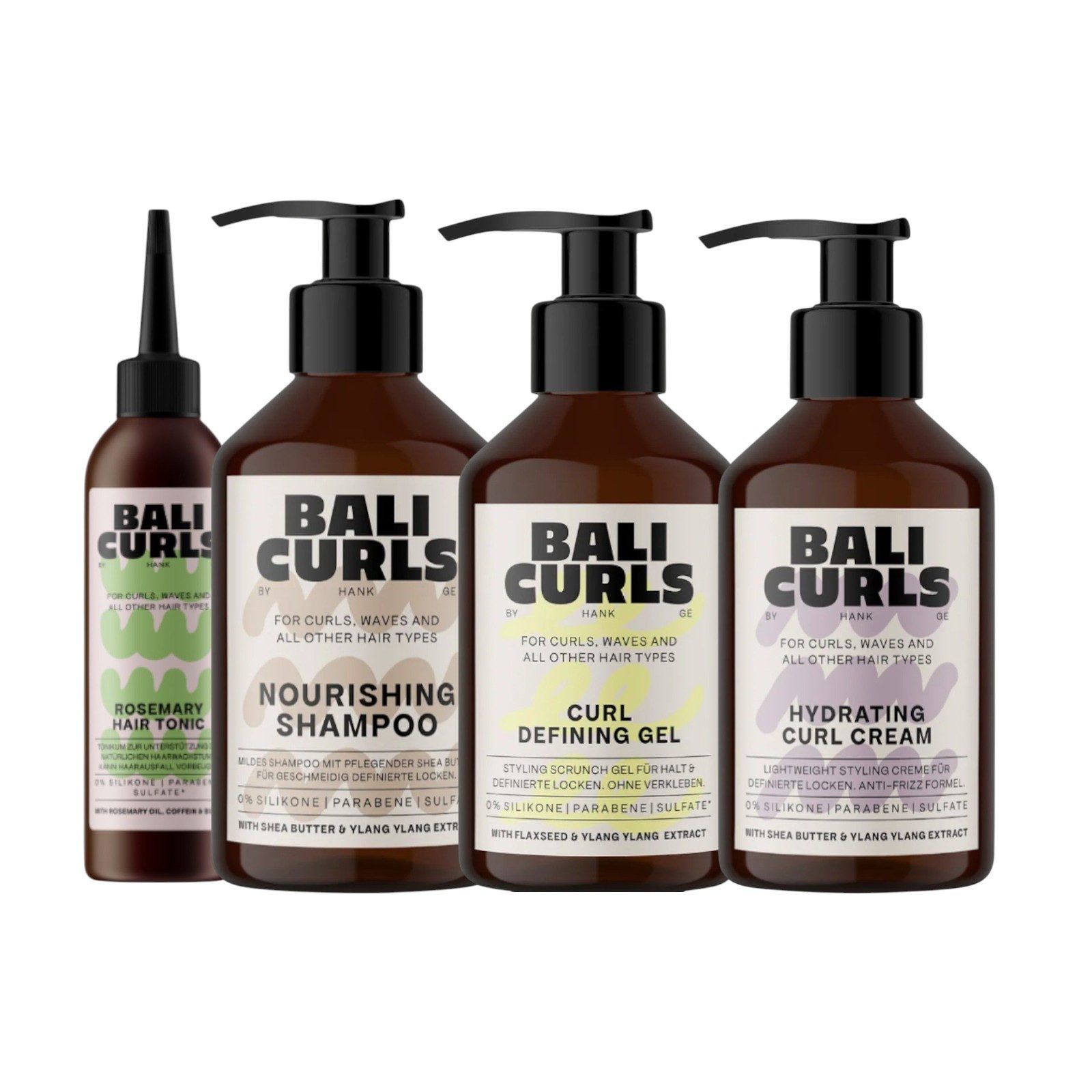 Bali Curls Haarpflege Locken Set- Rosemary Tonic, Nourishing Shampoo, Curl Defining, Hydrating 4 St