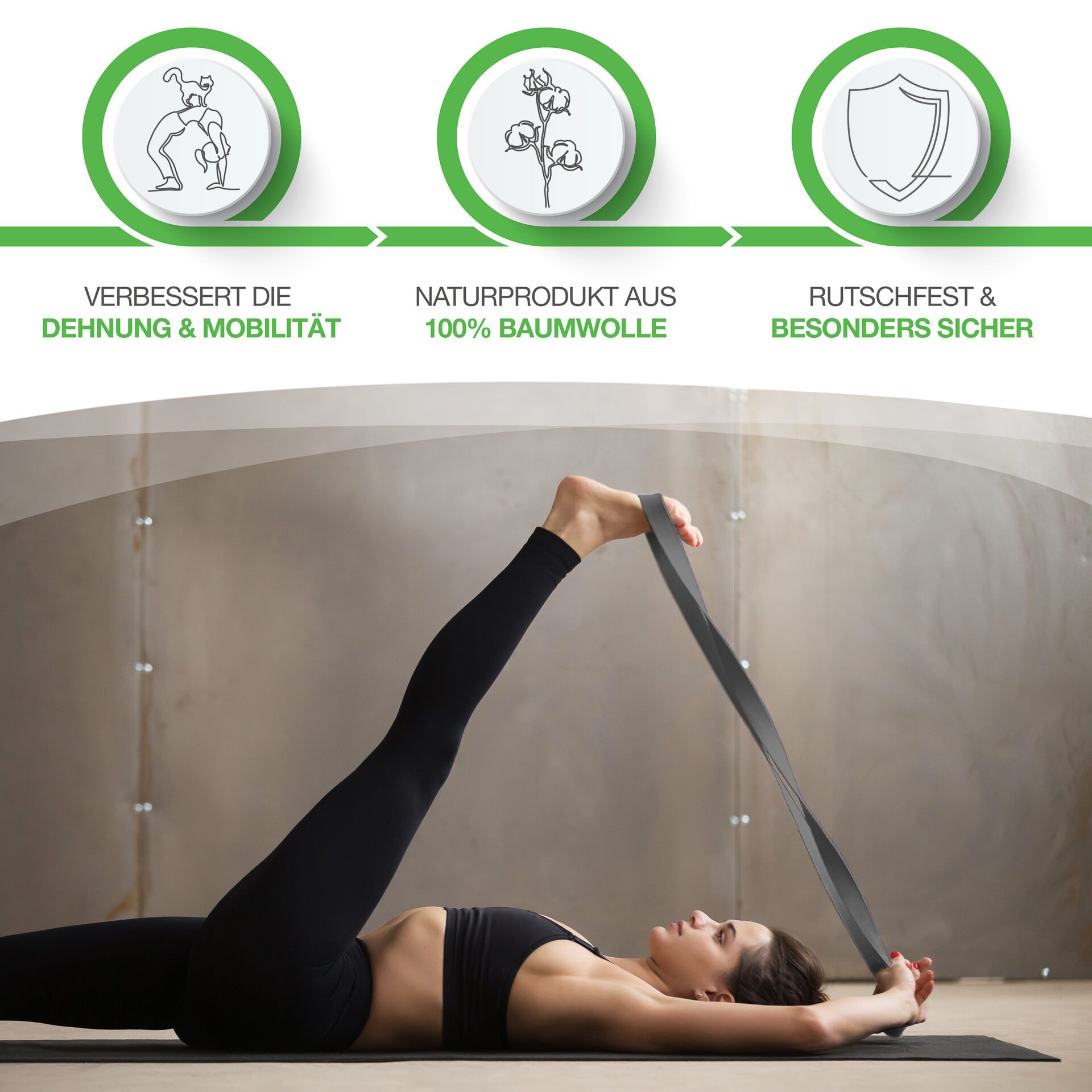 BACKLAxx ® Yoga Gurt  aus Baumwolle 250cm lang