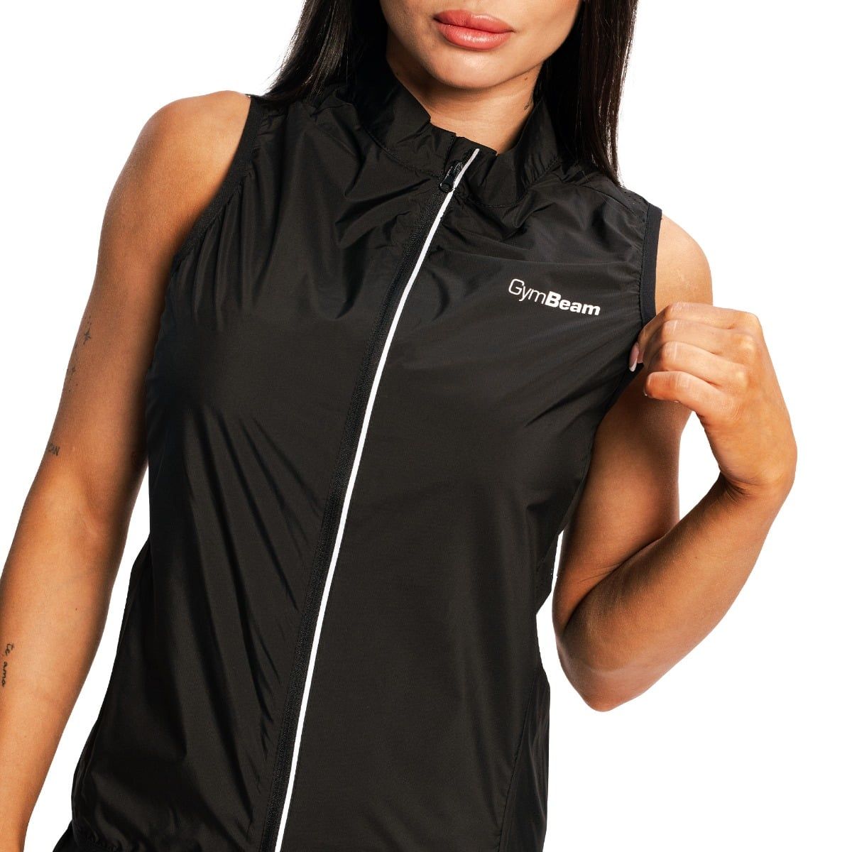 GymBeam Laufweste Damen slim ärmellos mit Reißverschluss in Schwarz