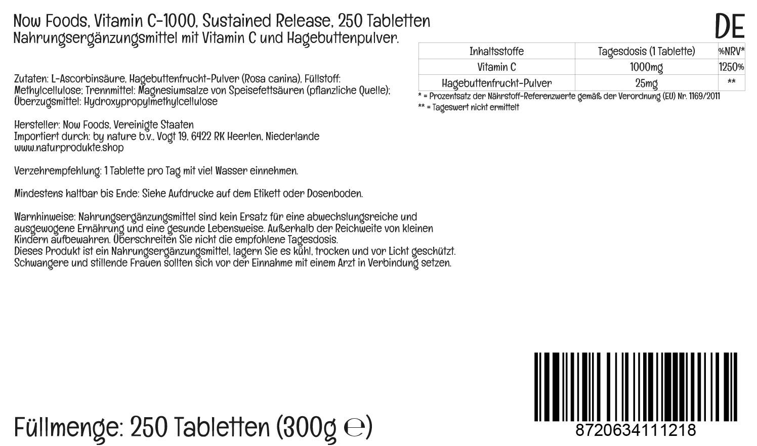 Now Foods, C-1000, 1.000mg,  vegane Tabletten, Laborgeprüft, Vitamin C, Hagebutte