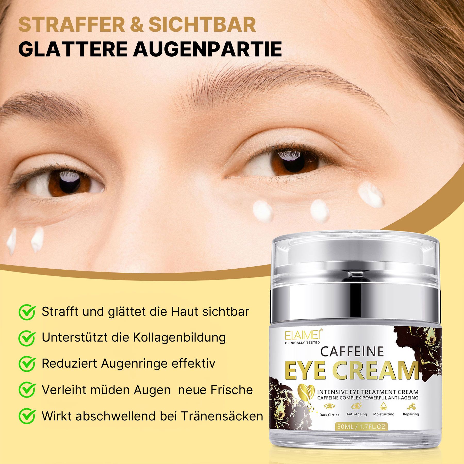 ALIVER Anti-Aging-Augencreme mit Koffein Reduziert Augenringe