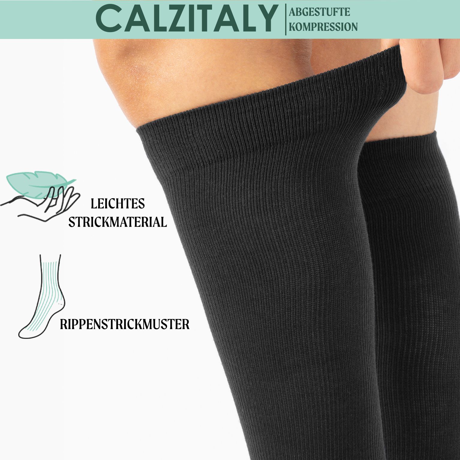CALZITALY Unisex Kniestrümpfe aus Baumwolle Abgestufter Kompression 14-16 mm/Hg Made in Italy
