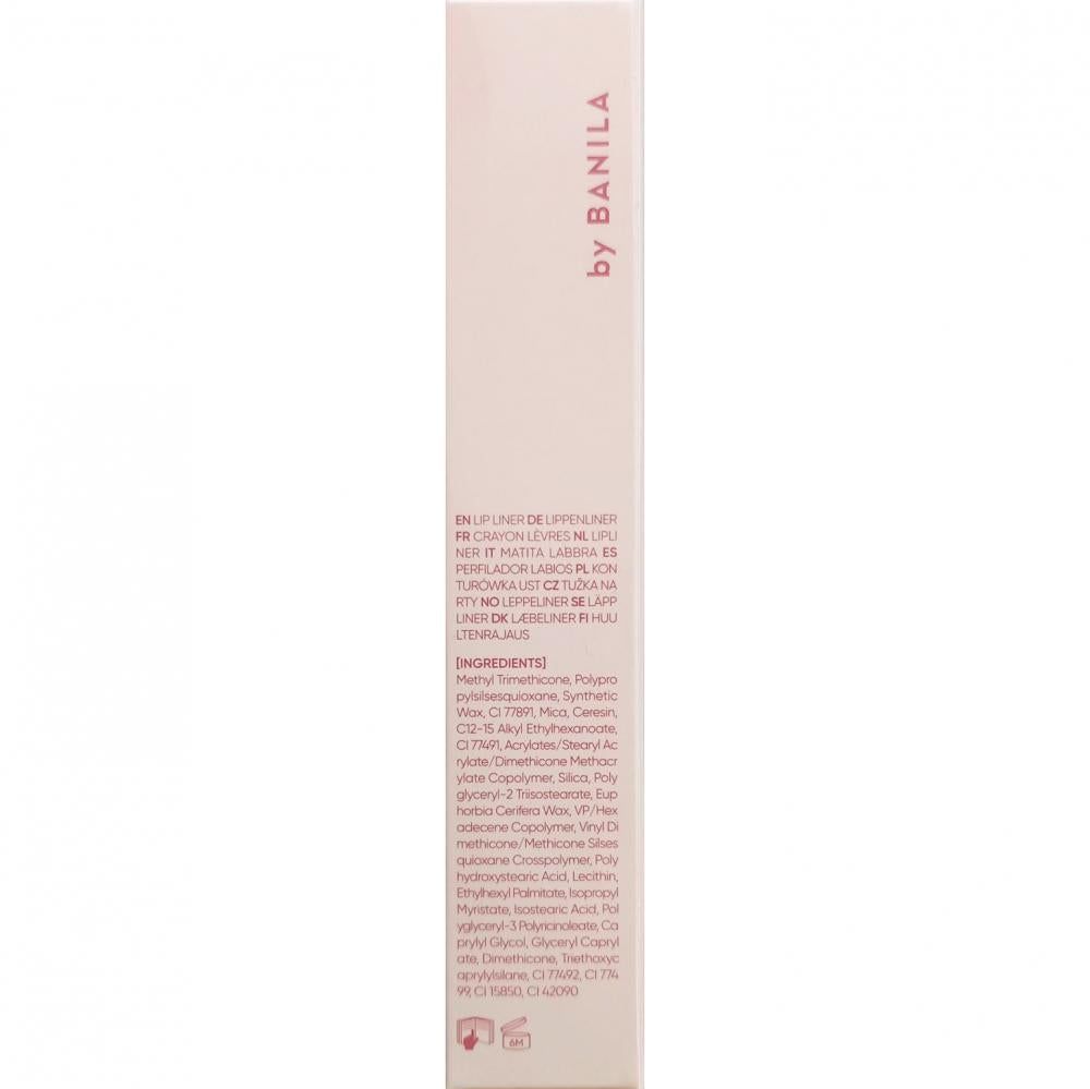 Verpackung eines Lipliners mit Markenschriftzug 'by BANILA' und Inhaltsstoffen.