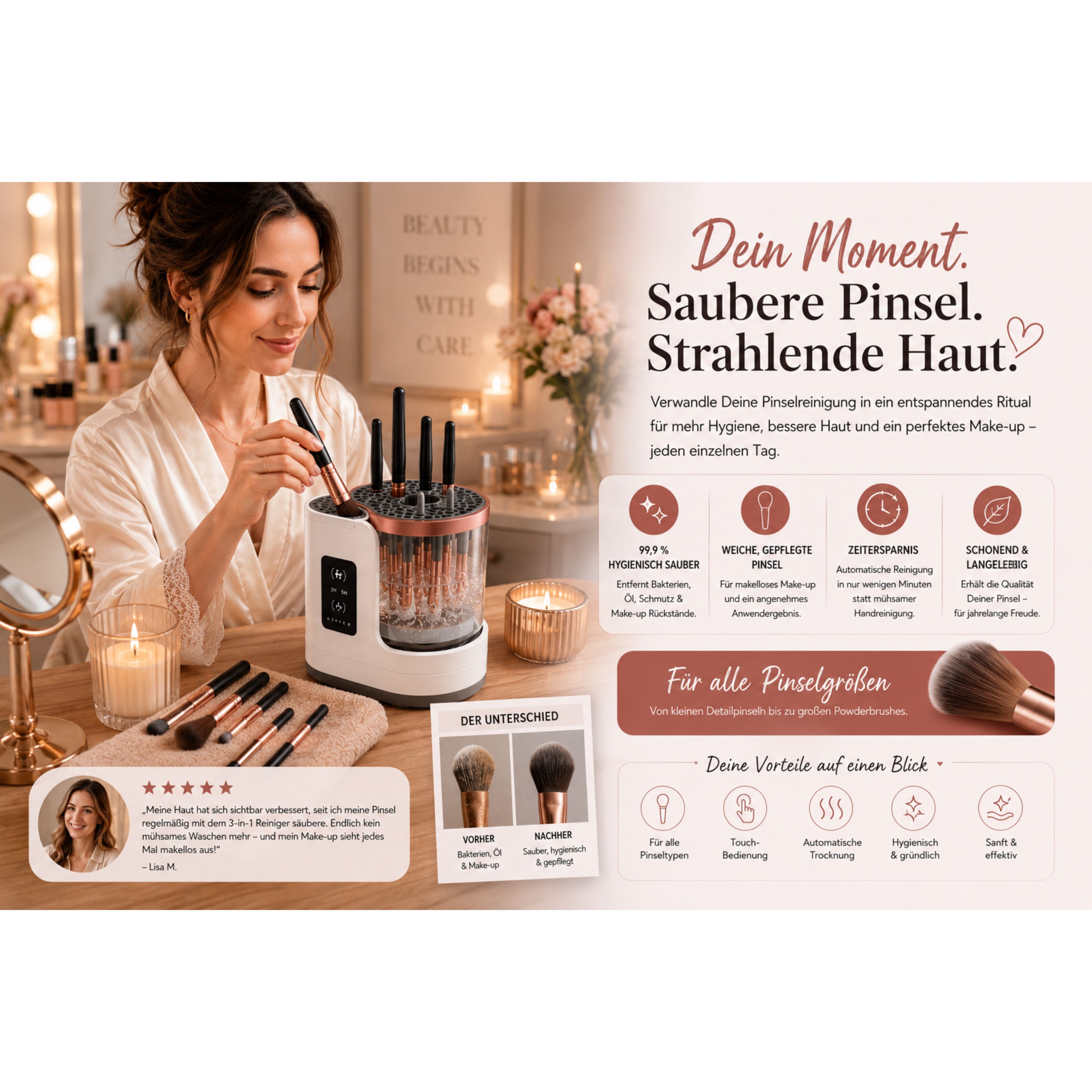 Lalano’S Cosmetics Kosmetikpinsel-Set LUMIBRUSH 3-in-1 Pinselreiniger & Trockner