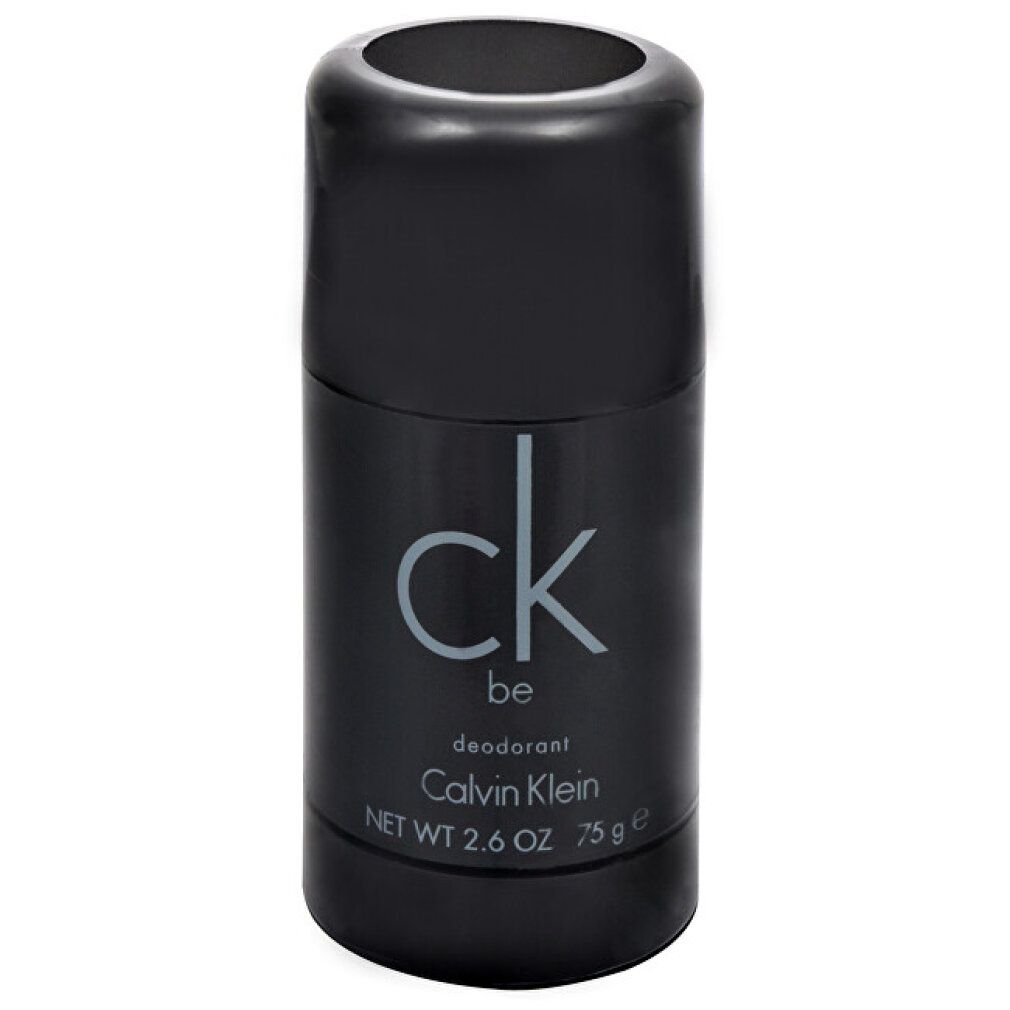 Deo-Stick Calvin Klein CK be. Schwarzer Behälter mit silbernem Logo und Schriftzug. Netto-Gewicht 2.6 OZ 75 g.