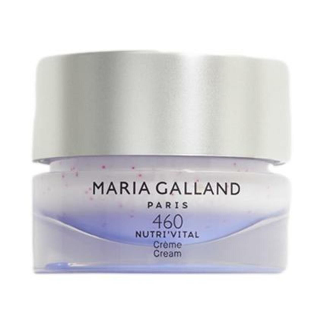 Creme-Tiegel mit silbernem Deckel. Aufschrift: Maria Galland Paris, 460 Nutri'Vital Crème Cream.