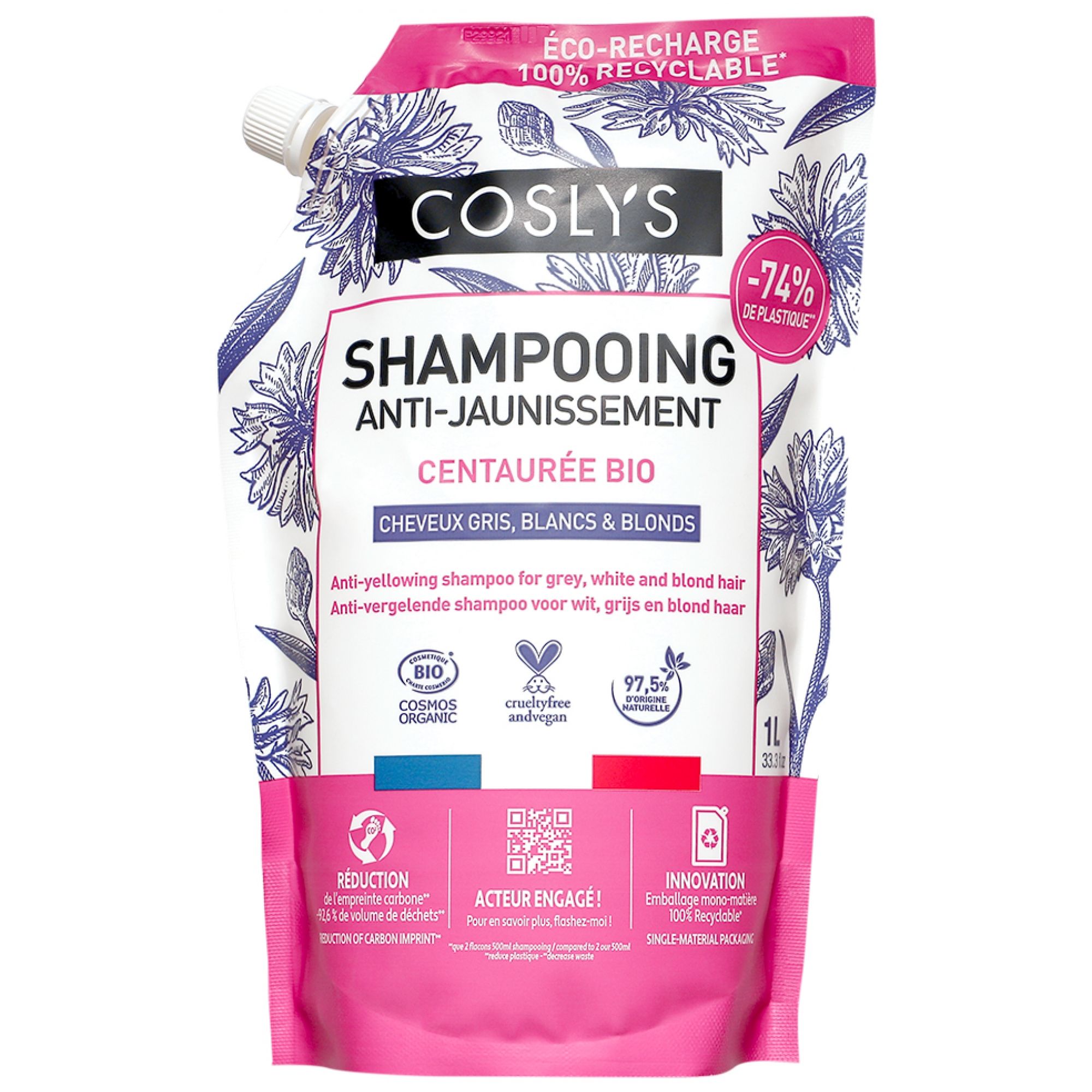 Coslys Bio Anti-Gelbstich Shampoo Öko-Nachfüllpackung 15,5x8,5x25 cm