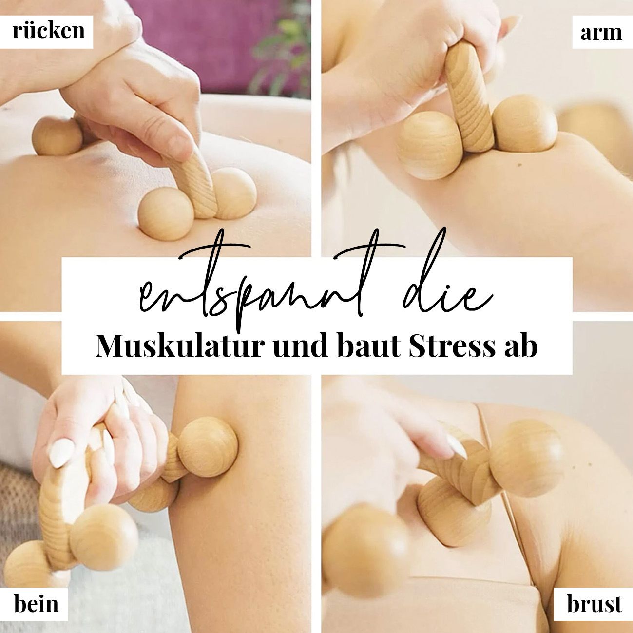 tuuli Massagegerät Rücken Nacken Schulter Massageroller Roller Ball aus Holz 1 St