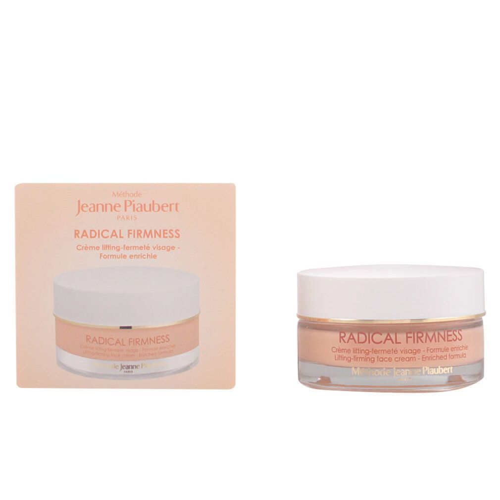 Creme-Tiegel und Verpackung. Aufschrift: Radical Firmness. Marke: Jeanne Piaubert.
