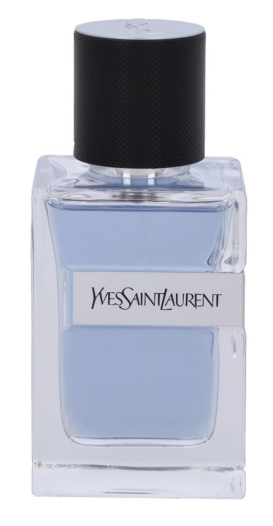 Yves Saint Laurent Y Men EdT Vapo - Reno. Transparente Flasche mit blauer Flüssigkeit. Schwarzer Deckel. Silberner Schriftzug.