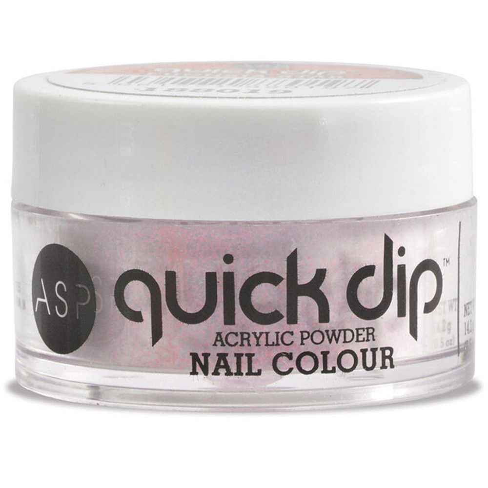 Runder Behälter mit rosa Acrylpulver. Aufschrift "ASP Quick Dip Acrylic Powder Nail Colour".