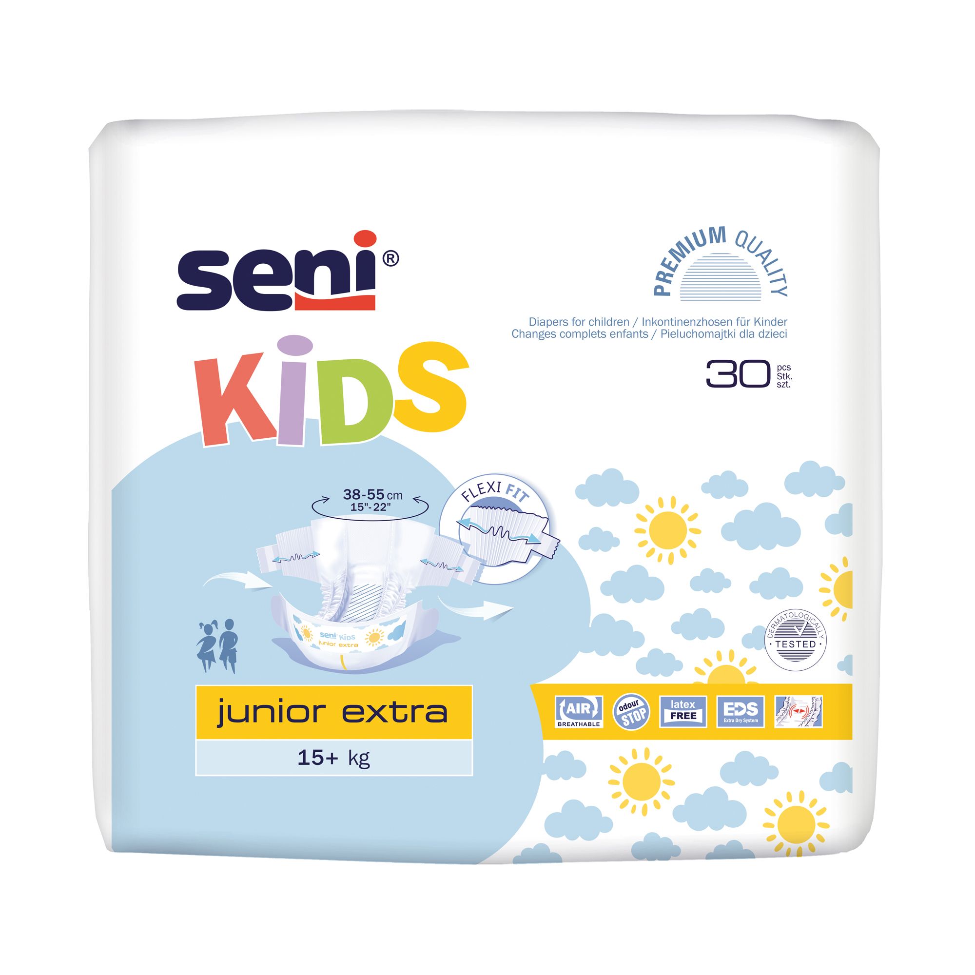 Pantaloni per incontinenza extra junior per bambini, 15+ kg | Pacchetto (30 pezzi)