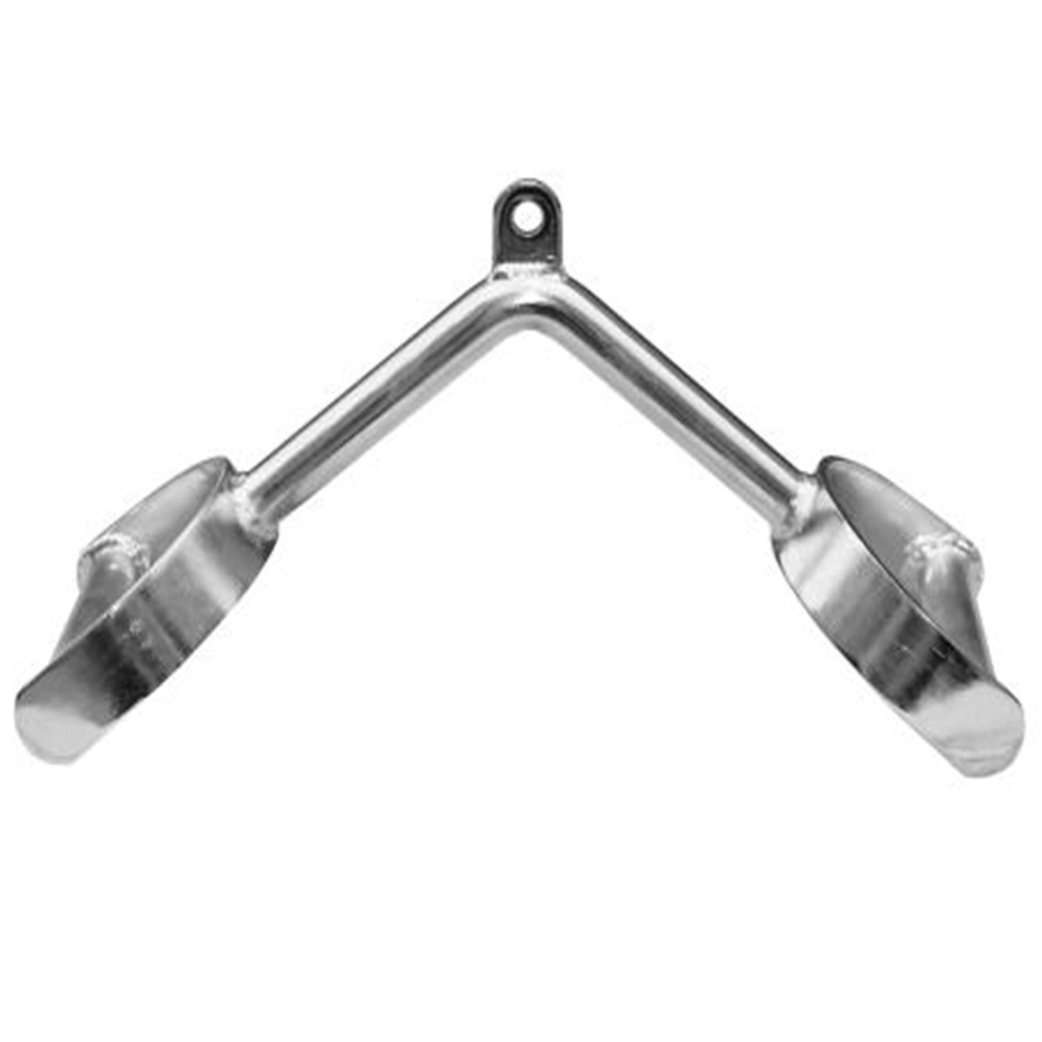 Breiter Rudergriff mit zwei Hufgriffen. Metallkonstruktion. Winkelige Form. Aufhängeöse oben.