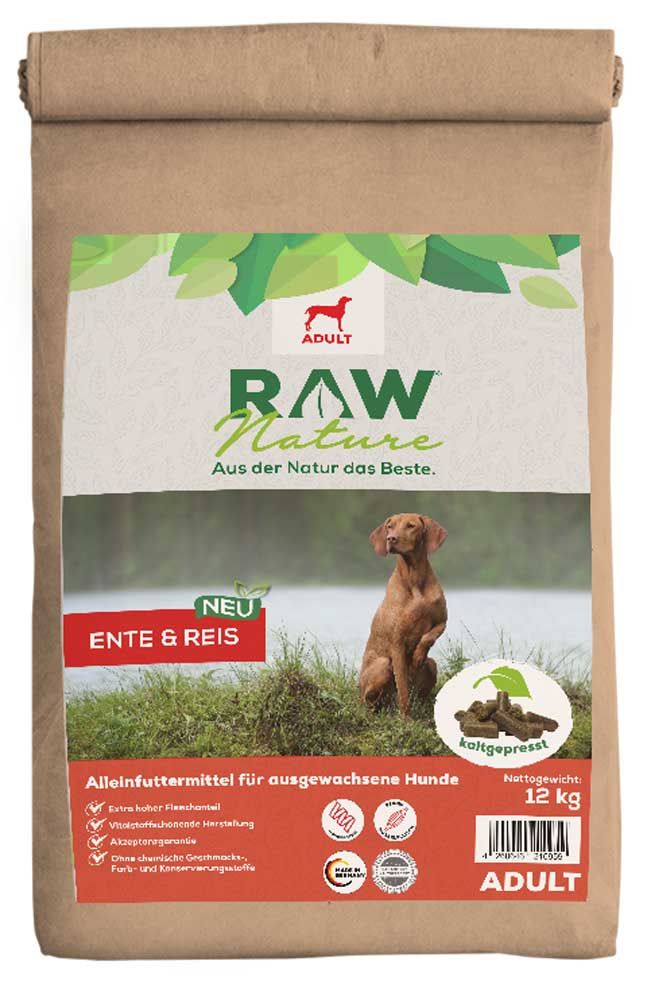 RAW Nature kaltgepresstes Trockenfutter ADULT Ente Pur
