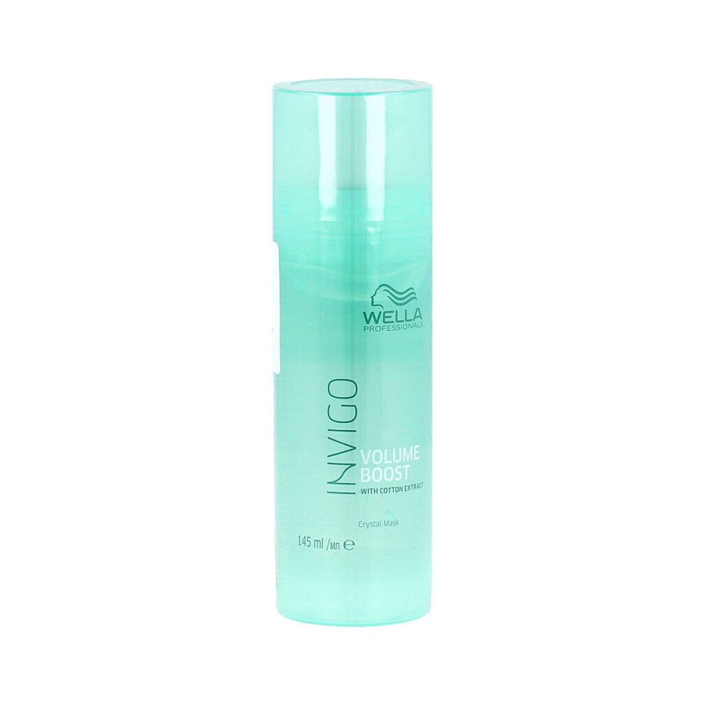 Grüne Flasche mit "INVIGO" und "VOLUME BOOST" Schriftzug. "Wella Professionals" Logo.  145 ml.