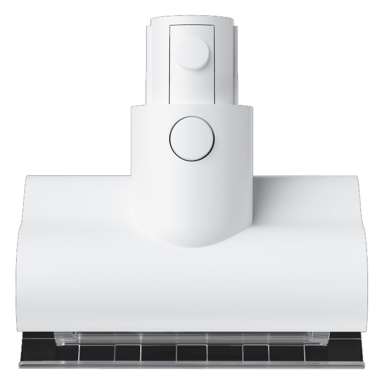 Aufsatz für Staubsauger, weiß. Mit rundem Knopf und rechteckiger Bürste.