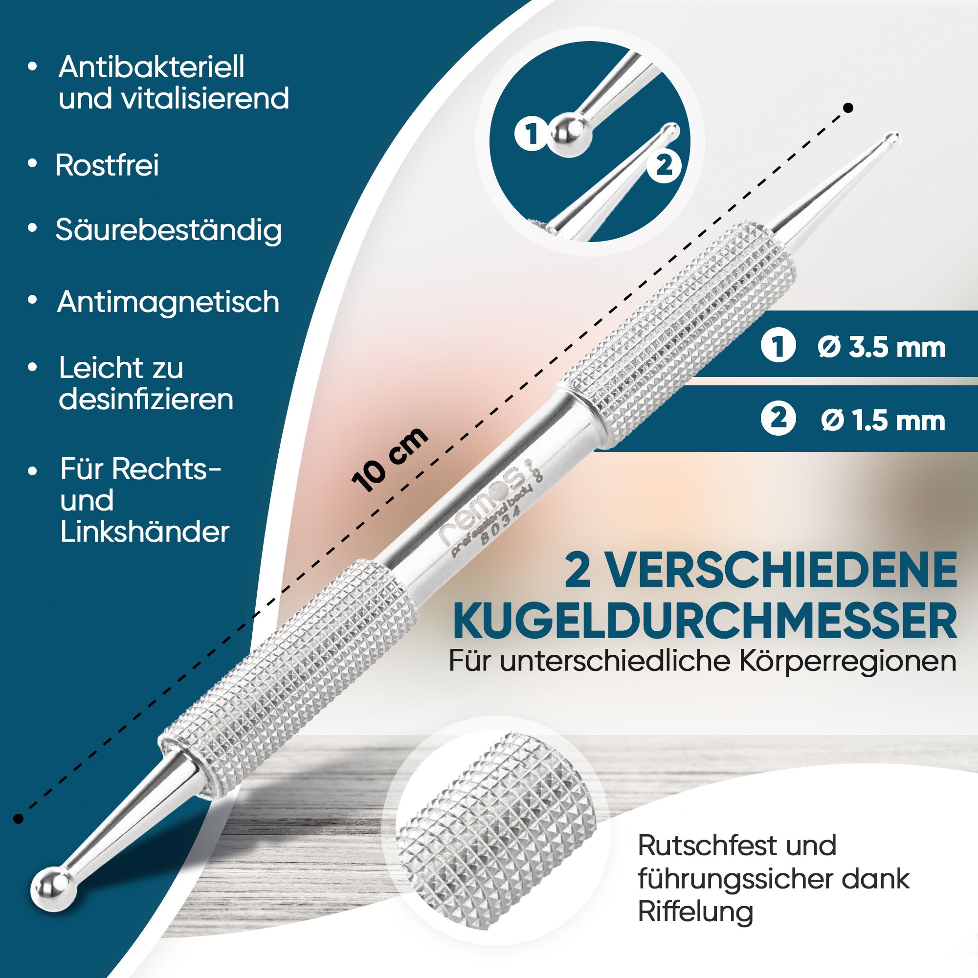 REMOS Akupressurstift, 10 cm, Ø 1.5 / 3.5 mm