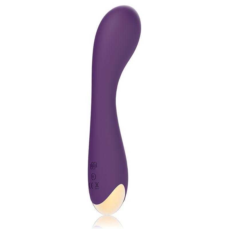 Vibrator in Lila mit goldfarbenem Ende. Aufschrift: Treasure. Mit Ein-/Ausschalter. Mit CE-Kennzeichnung.