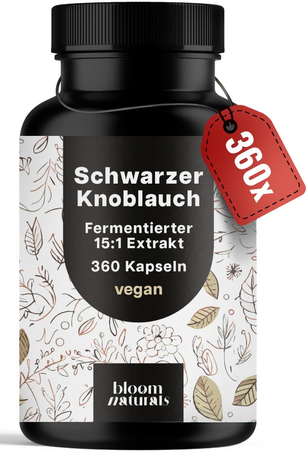 Schwarzer Knoblauch - 360 Kapseln 1500 mg Extrakt Bloom Naturals® 321 g