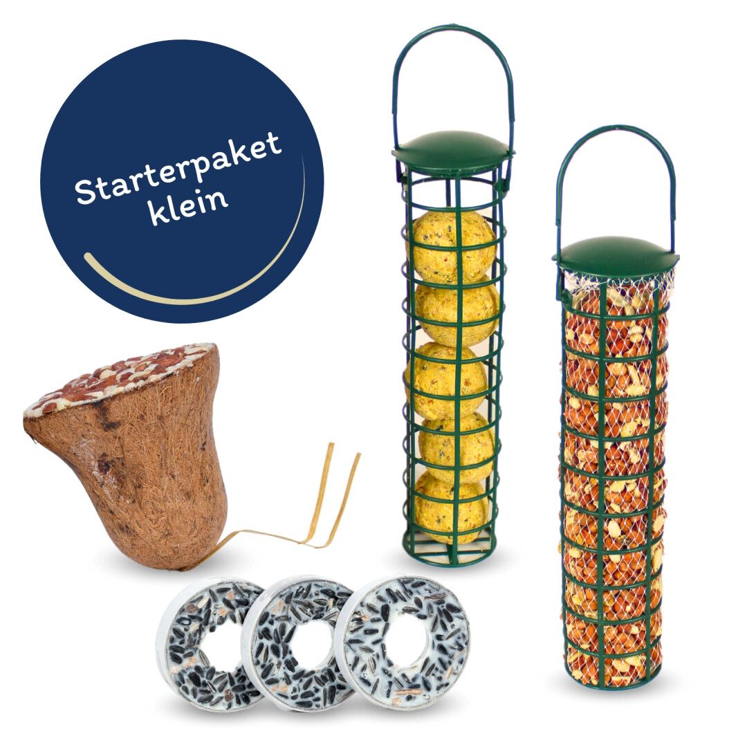 Vogelfutter-Happen, Ringe, Spender. Beschriftung: Starterpaket klein.