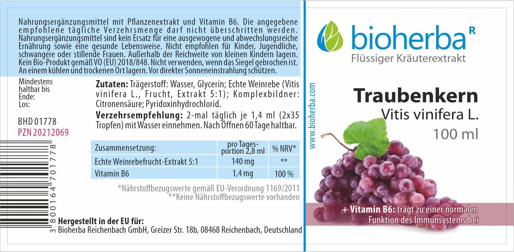 Bioherba Traubenkern Vitis vinifera L. Tropfen Tinktur