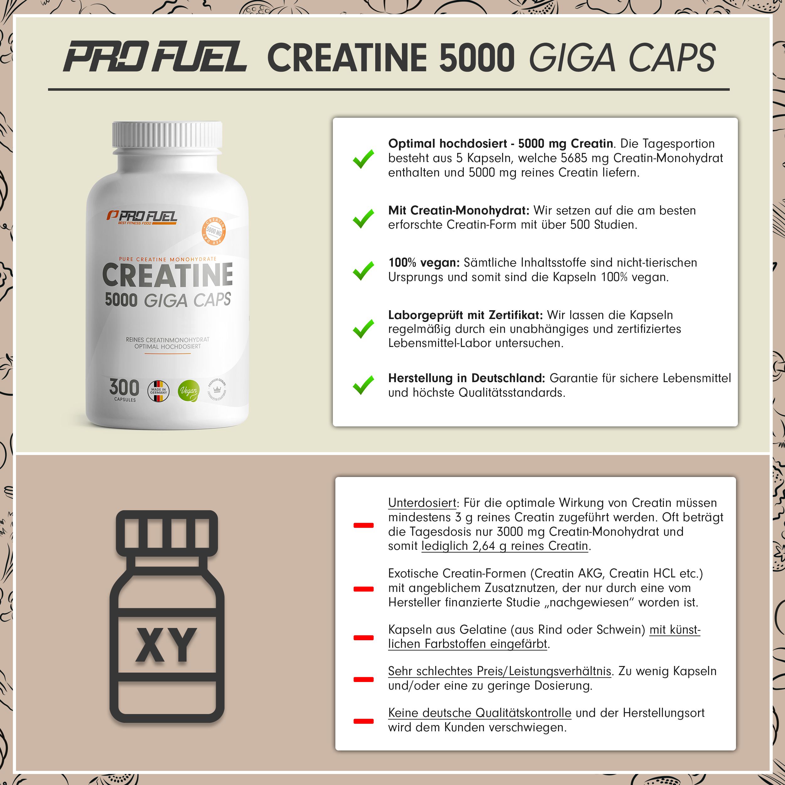 Profuel - Creatin 5000 Giga Caps - 1137 mg Creatine-Monohydrate pro Kapsel - 600 Kapseln