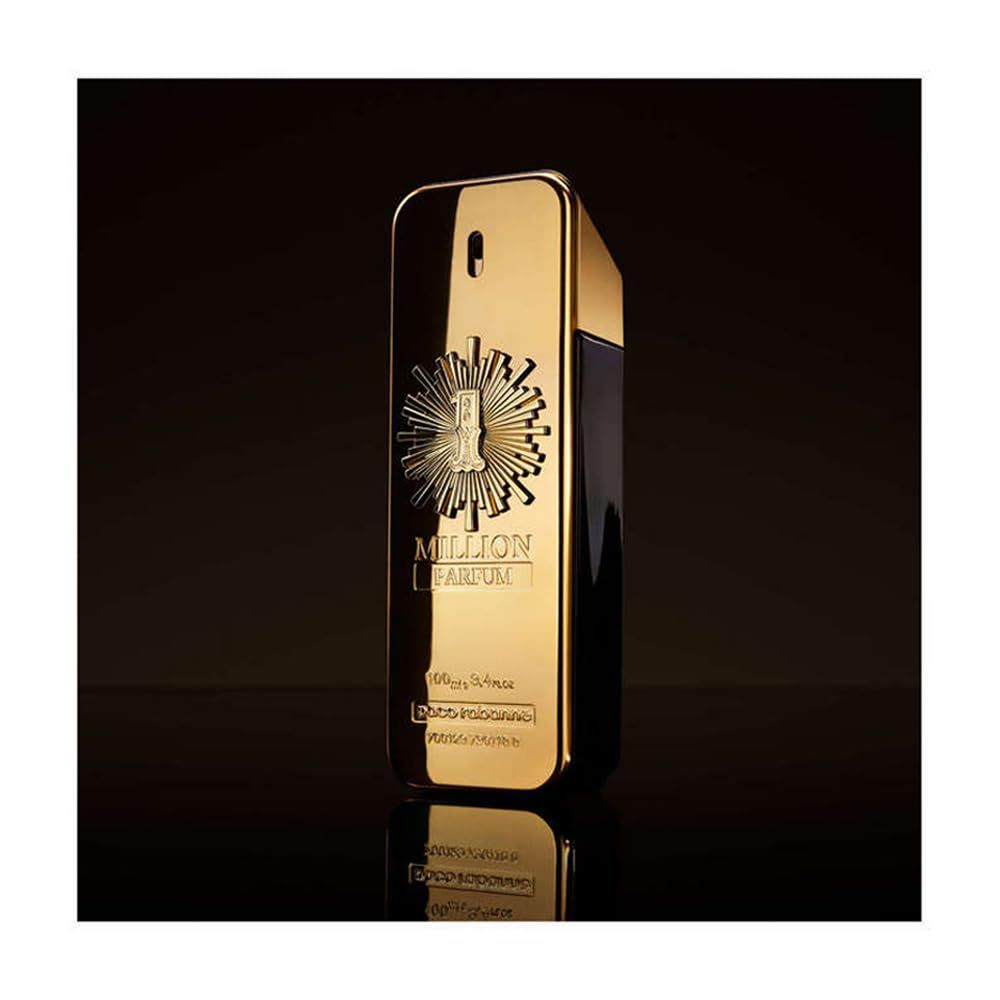 Goldfarbener Flakon. Aufschrift "1 Million Parfum". Schwarzer Hintergrund.