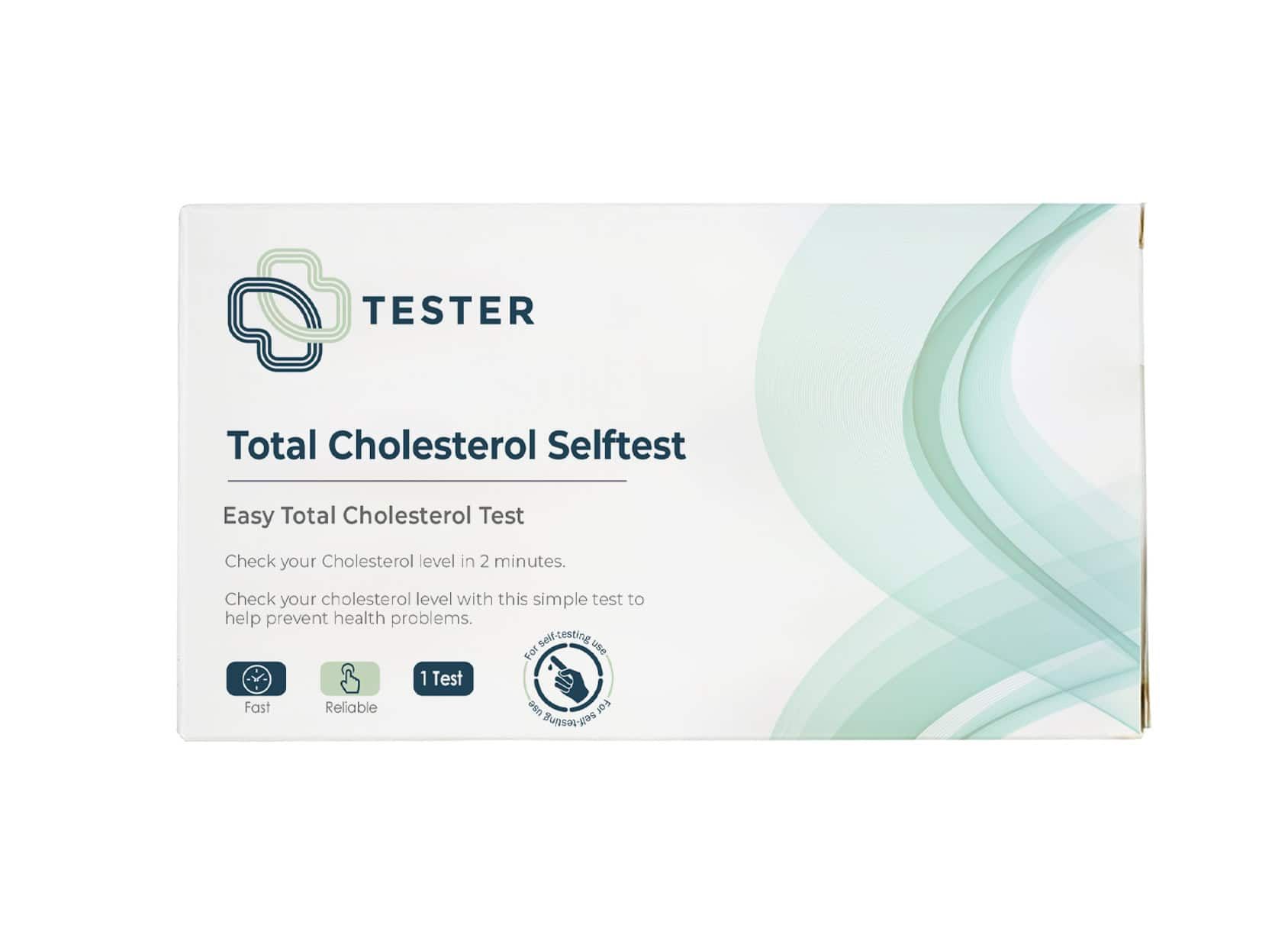 Verpackung für einen Cholesterin-Selbsttest. Enthält 1 Test.