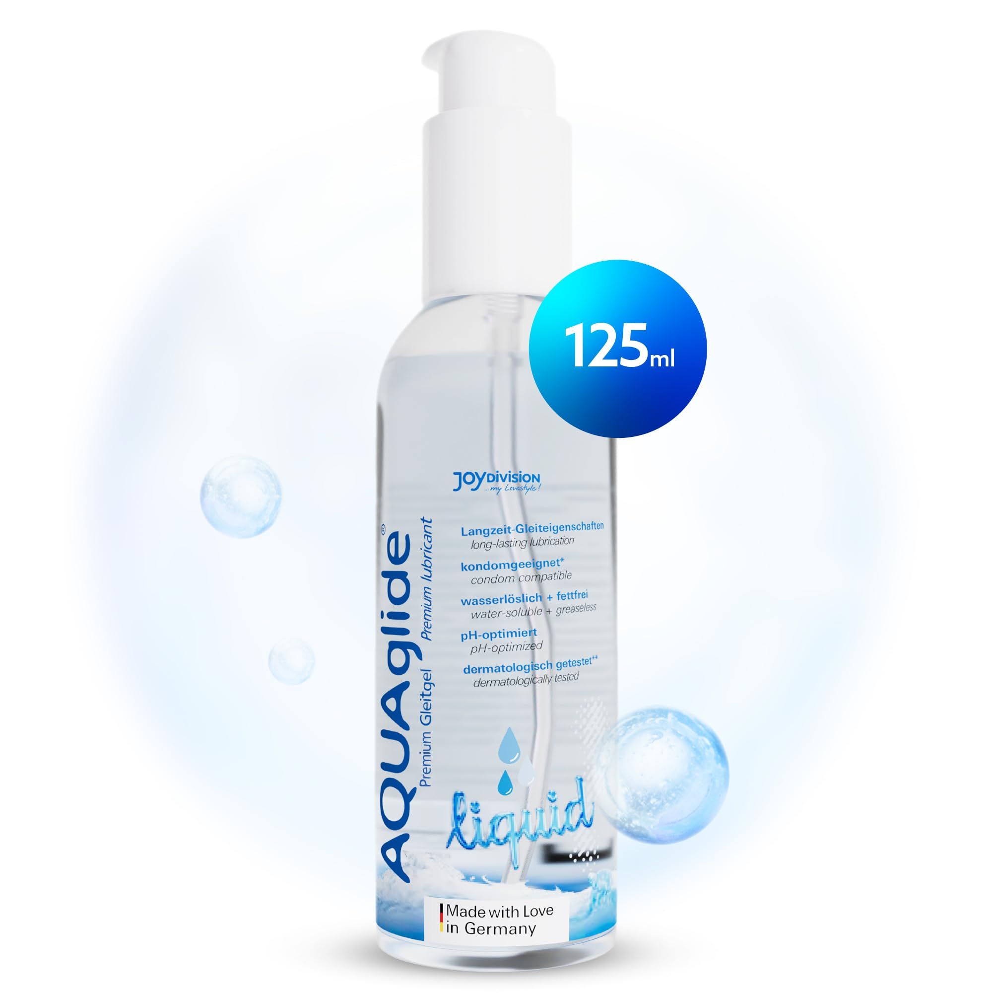 Joydivision AQUAglide Liquid Gleitmittel, 125ml Flasche mit Pumpspender.