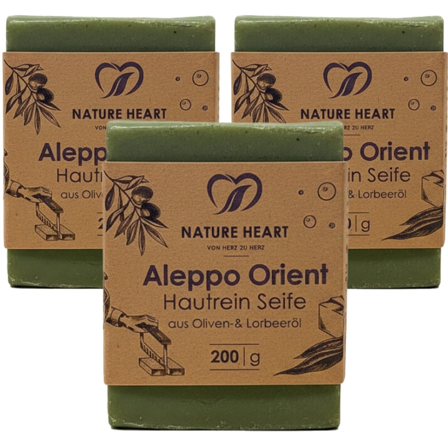 Nature Heart Aleppo Seife - Orient Hautrein 3x200 g Kapseln