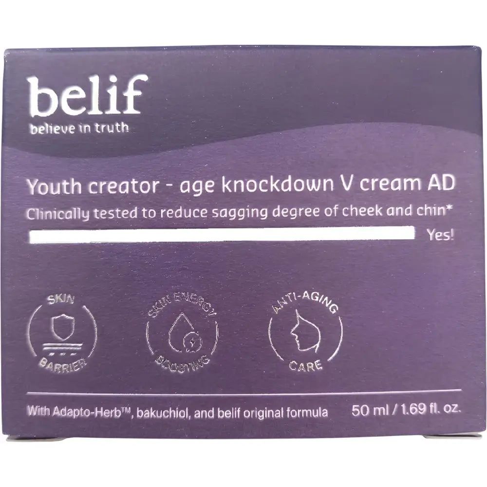 Belif Youth Creator Age Knockdown V Cream AD Verpackung. Enthält 50 ml.