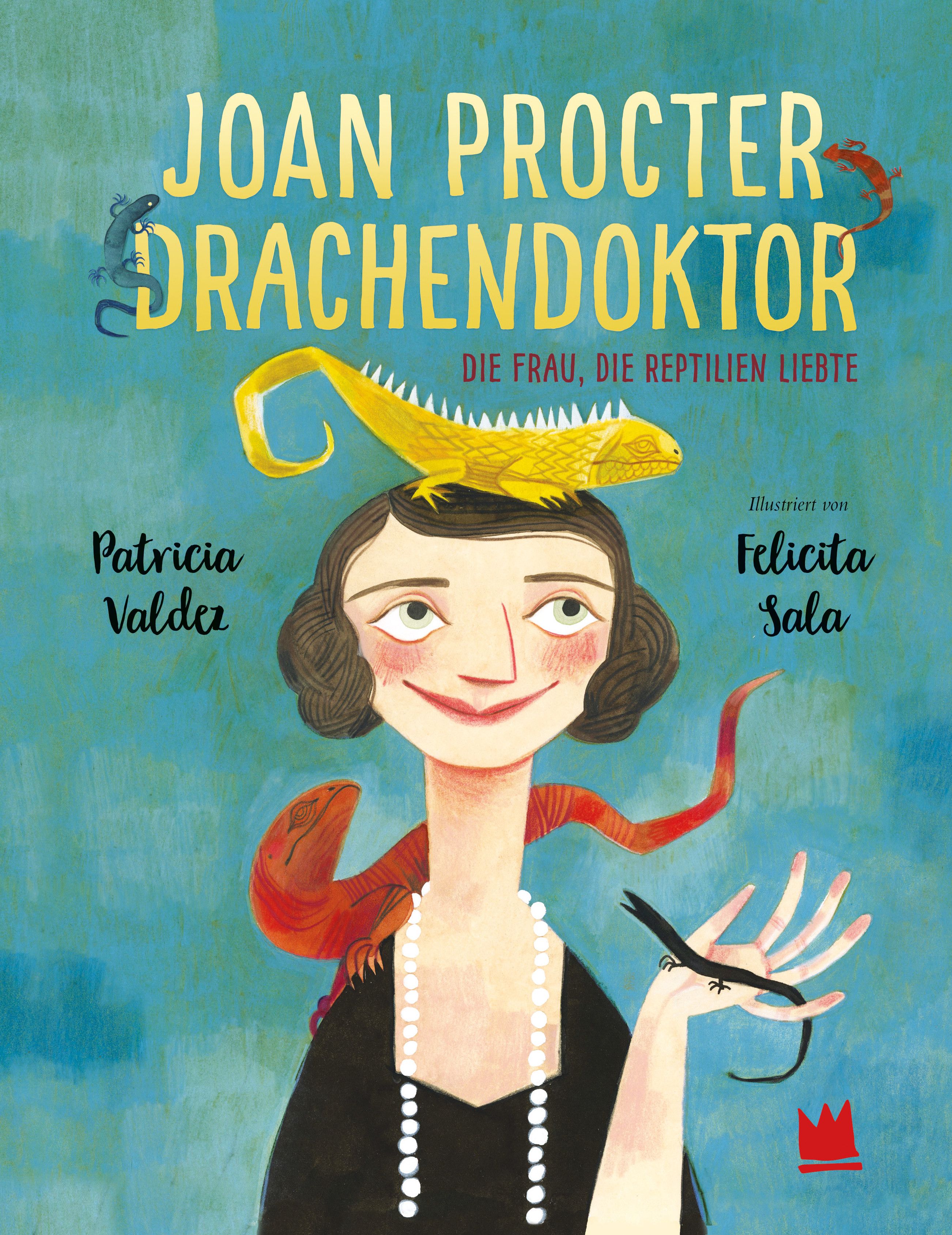 Buchcover: "Joan Procter, Drachendoktor". Illustration einer Frau mit Reptilien. Titel und Autorin sind sichtbar.