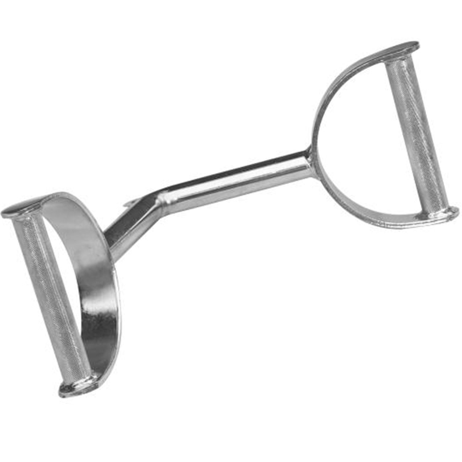 Breiter Rudergriff mit zwei Hufgriffen. Metallkonstruktion. Winkelige Form. Griffe nach außen gerichtet.