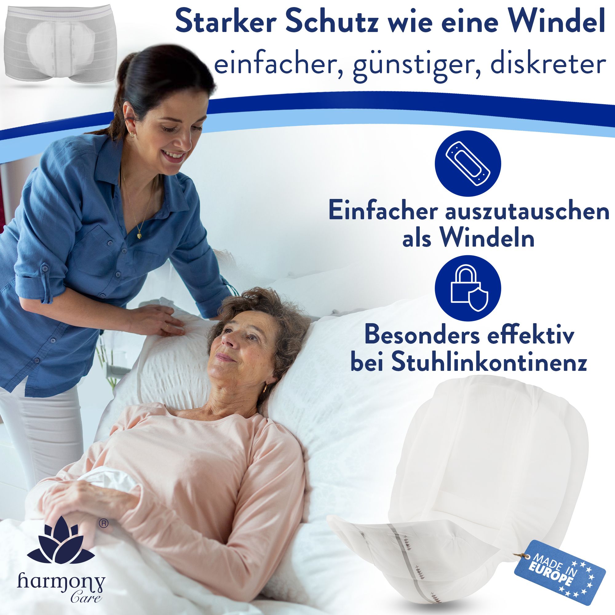 Harmony Care® Form Maxi+ - saugstarke Inkontinenzvorlagen Unisex – anatomisch geformte Vorlagen bei