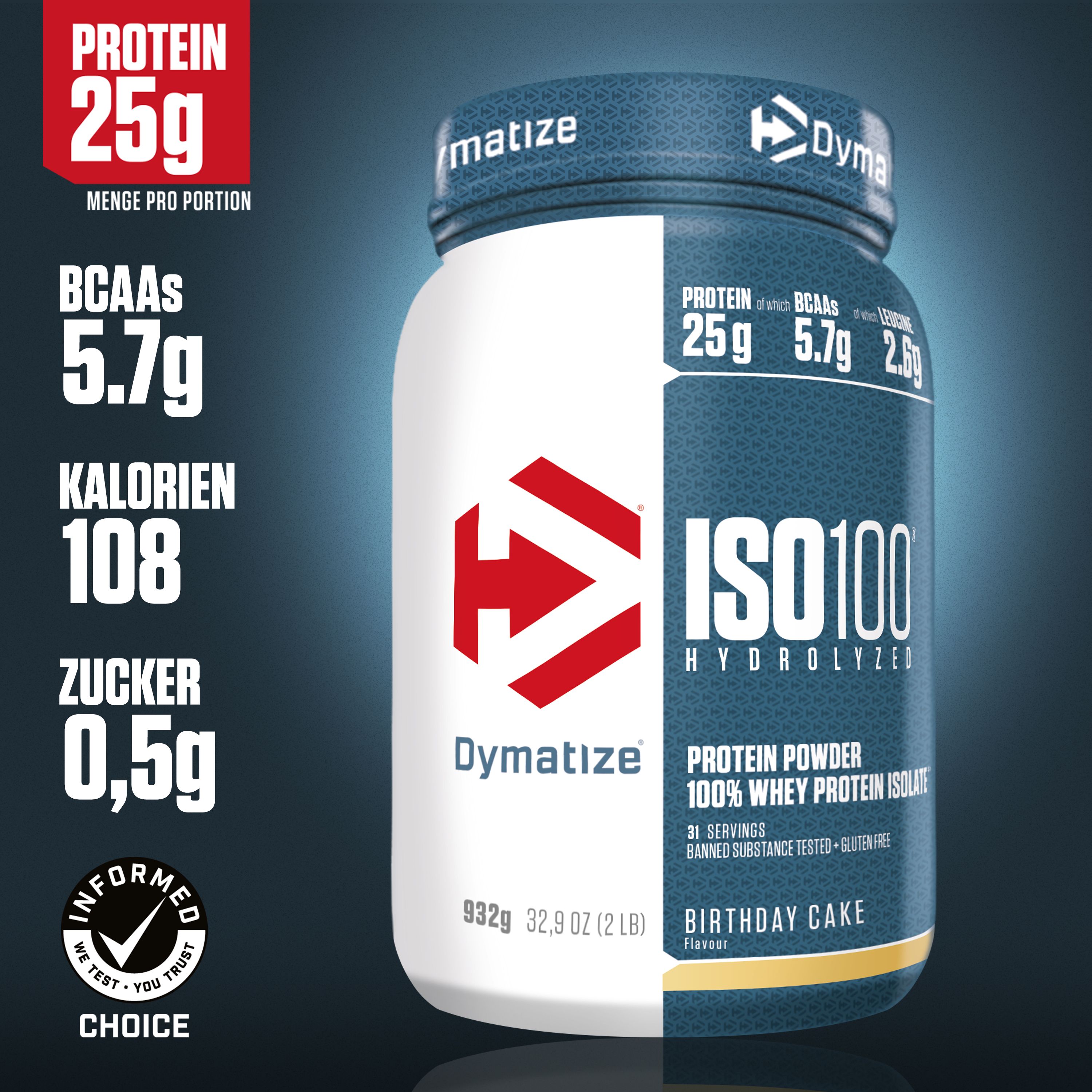 DYMATIZE Whey Protein Pulver Shake Hydrolysat Eiweiß ISO 100 Birthday Cake