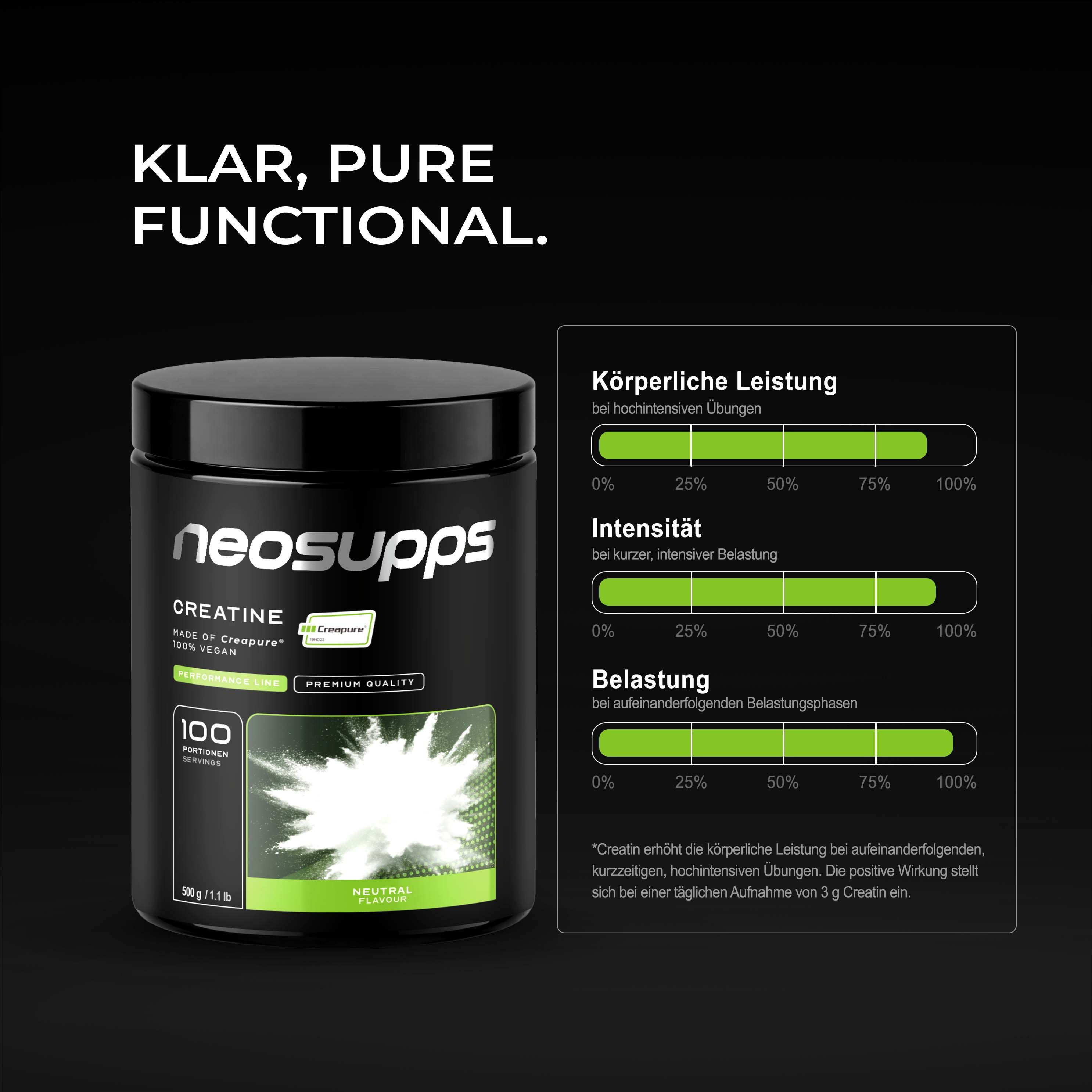 Neosupps Creatine Made of Creapure®, 500g, 100 % reines Kreatin, Made in Germany