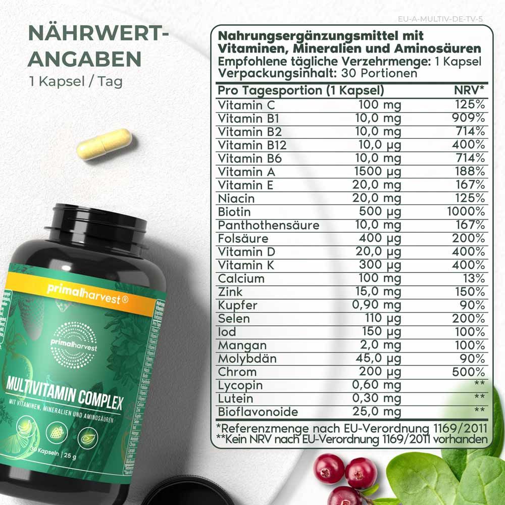 Multivitamin Kapseln hochdosiert von Primal Harvest® 30 St