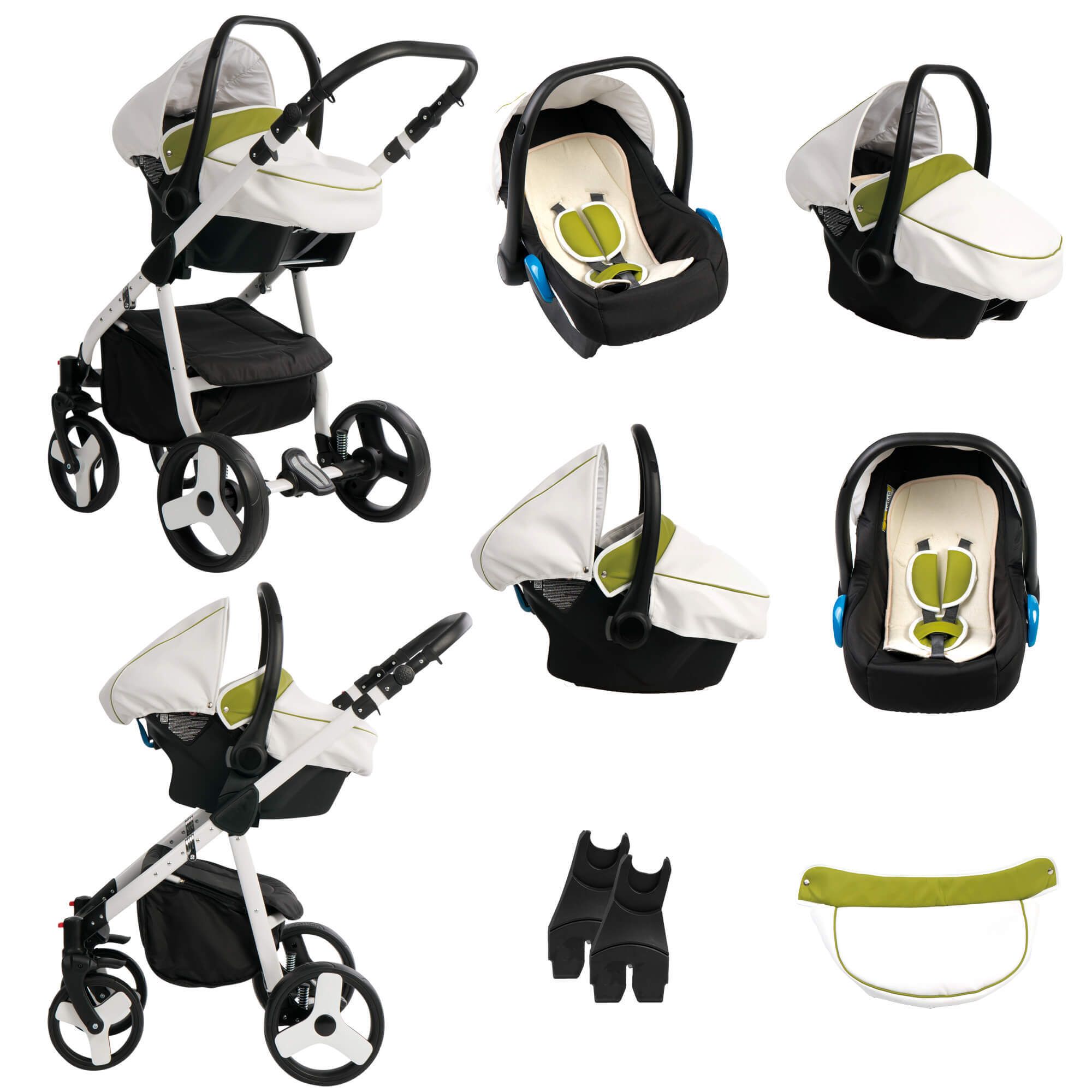 Bebebi Fizzy 4 in 1 Kinderwagen Komplettset ISOFIX Basis Hartgummireifen, Avocado