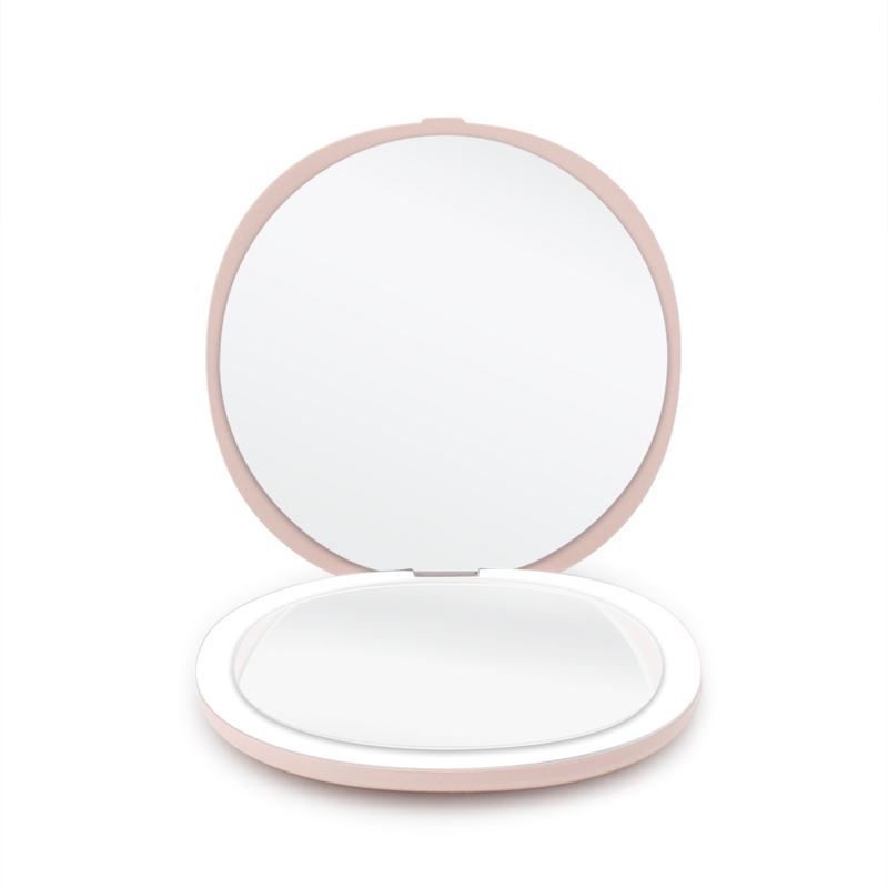 Kompakter doppelseitiger Reisespiegel mit LED (5-fache Vergrößerung) - Pink