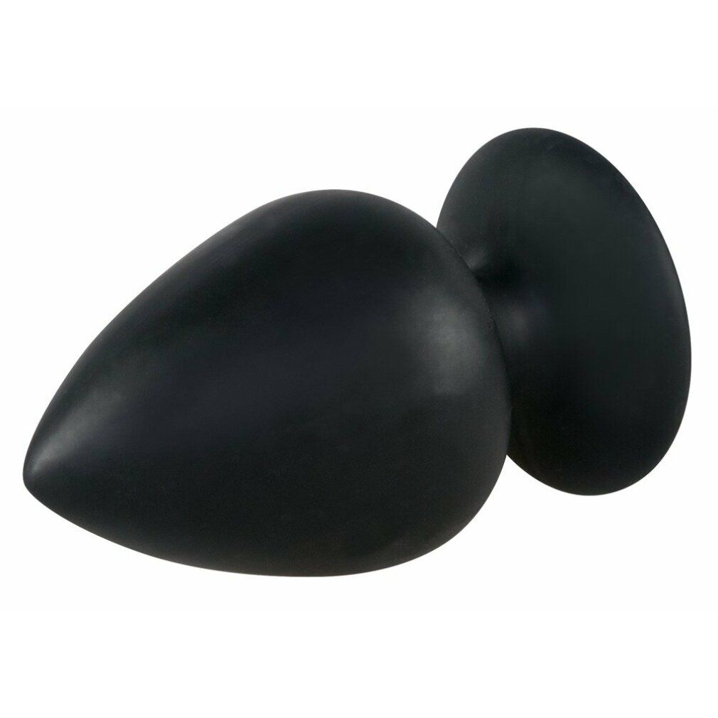 Zwei schwarze Analsex-Plugs, kegelförmig, mit breiter Basis. Glatte Oberfläche, aus Silikon.