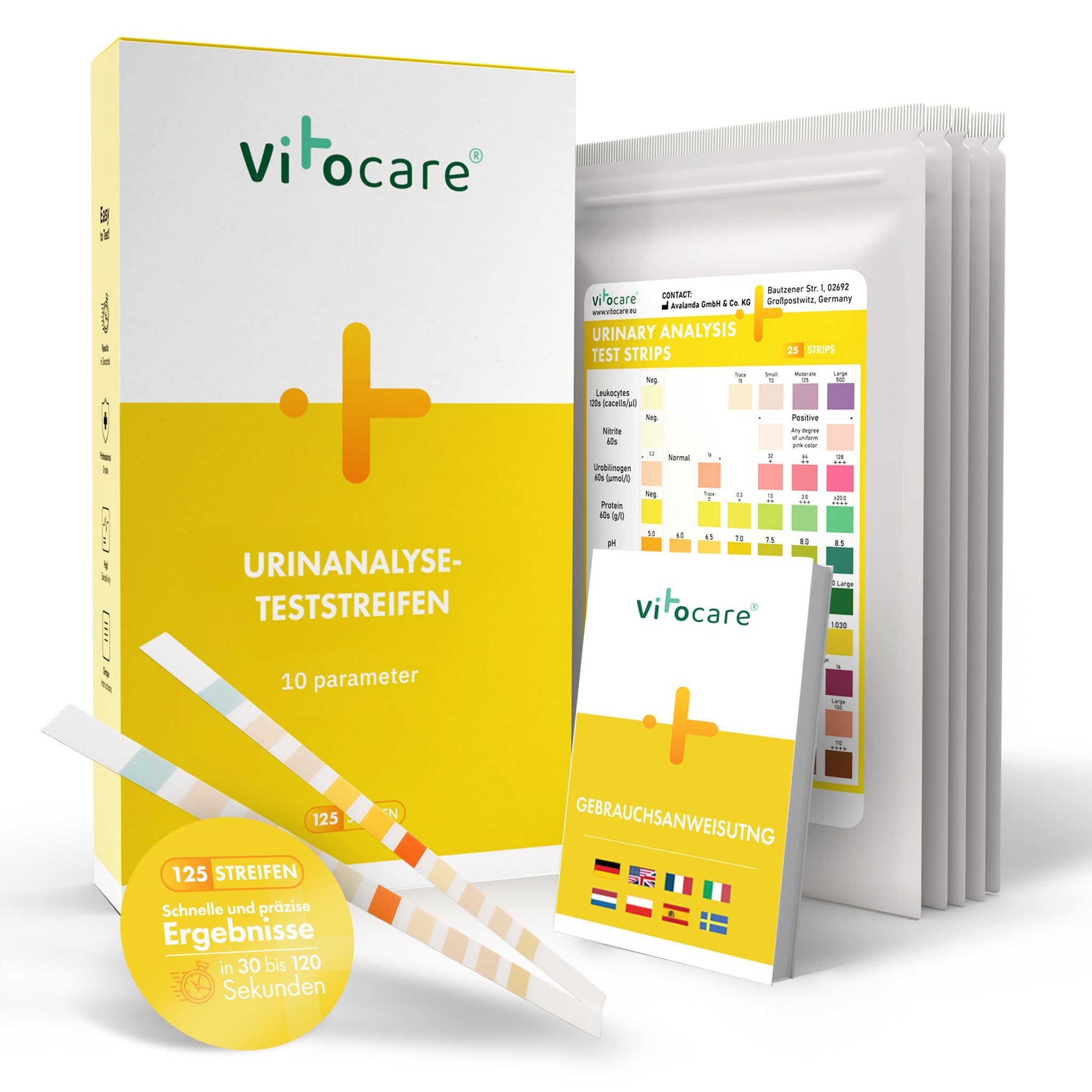 Vitocare Urinteststreifen 10in1 | Urintest f. Zuhause Großpackung 125 St